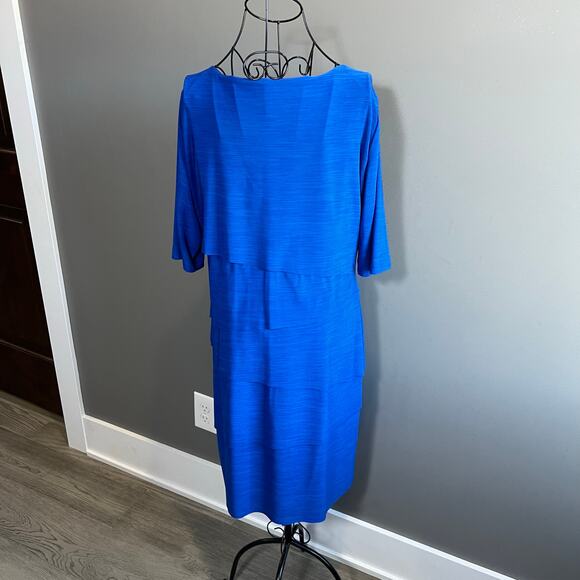Tahari ASL Alex Royal Blue Stretchy Tiered Dress Women's Size 16 3/4 Sleeves - Picture 4 of 5